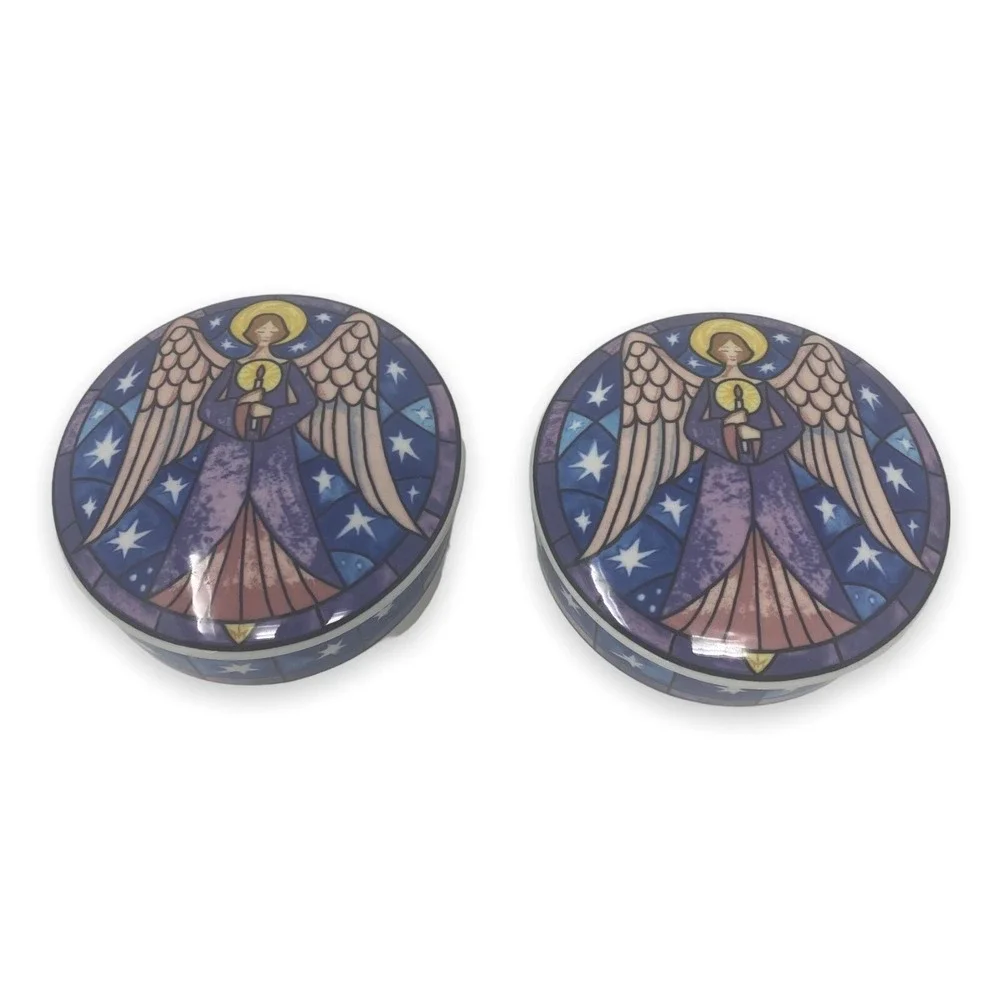Mikasa Angel Round Trinket Box‎ Candy Dish with Lid HK501 Indonesia - Set of Two